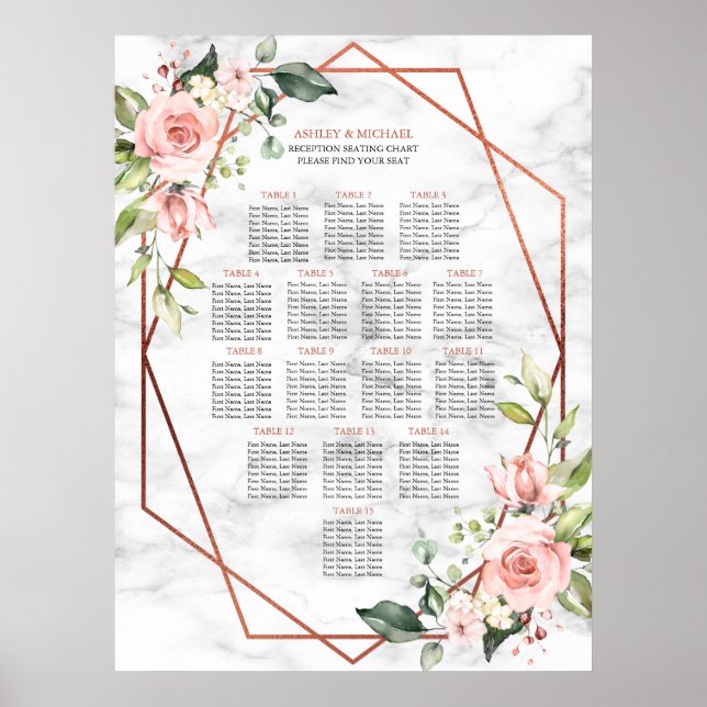 Poster de siège fleuri rose rose en marbre géométr (Devant)