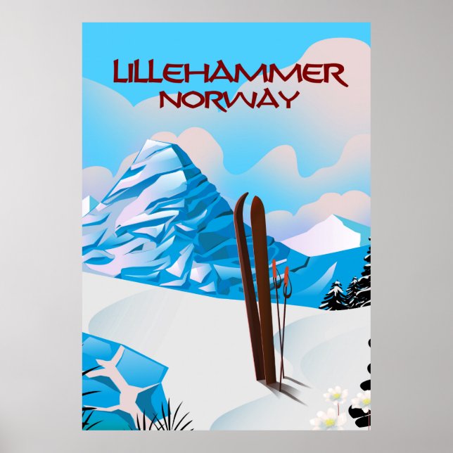 Poster de ski Lillehammer Norvège. (Devant)