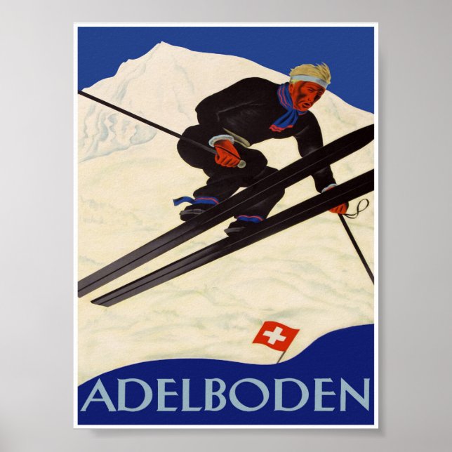 Poster de ski Vintage Adelboden Suisse (Devant)