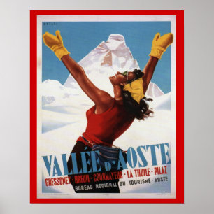Poster de ski vintage, Italie, Val d'Aosta