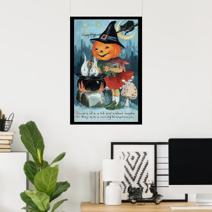 Poster de sorcière Citrouille d'Halloween vintage