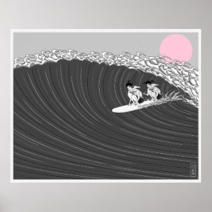 poster de surf de coucher de soleil japonais