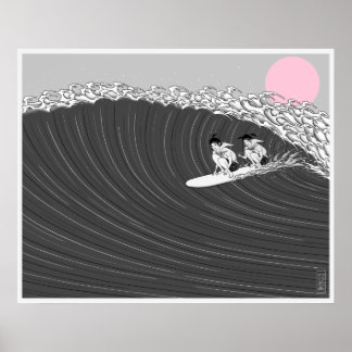 poster de surf de coucher de soleil japonais