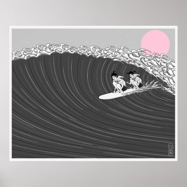 poster de surf de coucher de soleil japonais (Devant)