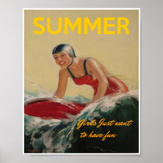 Poster de surf d'été 1930