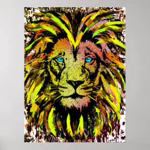 Poster de tête de lion jaune - Visage de lion