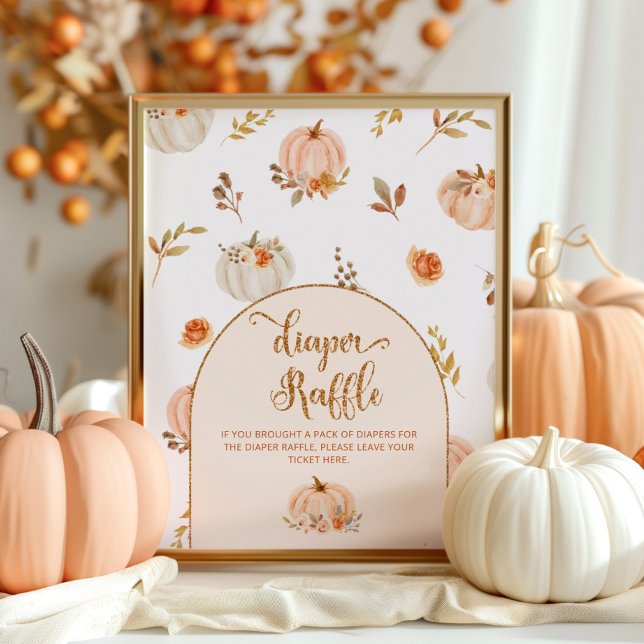 Poster de tombola citrouille en or orange (Créateur téléchargé)