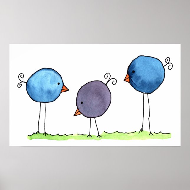 Poster de trois oiseaux d'aquarelle (Devant)