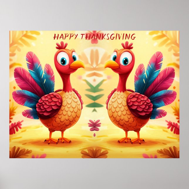 Poster de Turquie à Thanksgiving mignon (Devant)
