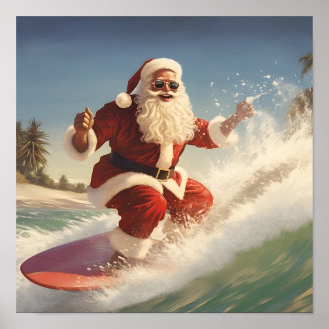 Poster de vacances surf Santa Claus (Devant)