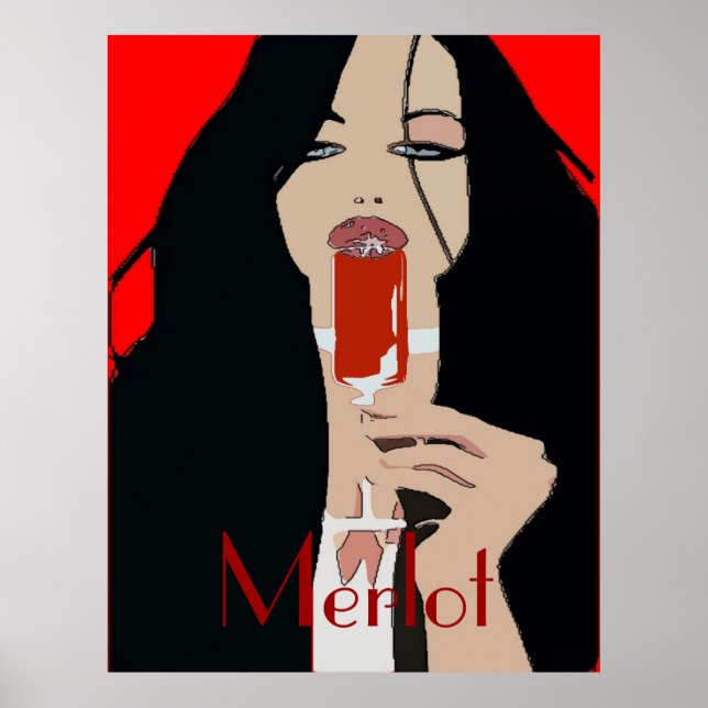 Poster de vin de style moderne, Merlot (Devant)