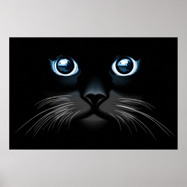 Poster de visage de chat noir bleu teint (Devant)