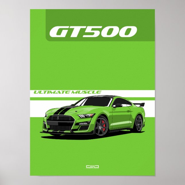Poster de voiture musculaire GT500 - Vert (Devant)