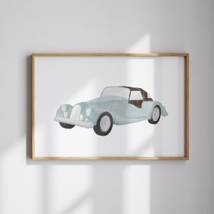 poster de voiture vintage bleu Aquarelle