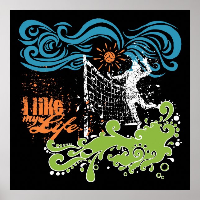 Poster de volleyball "J'aime MA vie" (Devant)