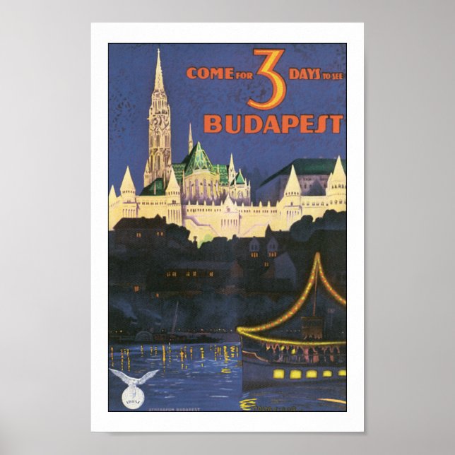 Poster de voyage Budapest Hongrie vintage Imprimer (Devant)