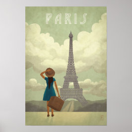 Poster de voyage de Paris pour filles à la Vintage