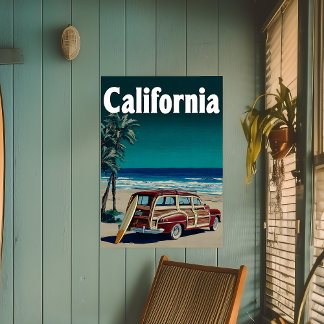 Poster de voyage de Surf Beach en Californie vinta