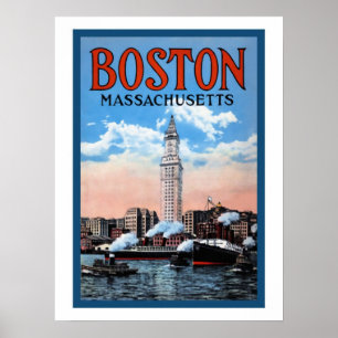Poster de voyage du Massachusetts vintage Boston H