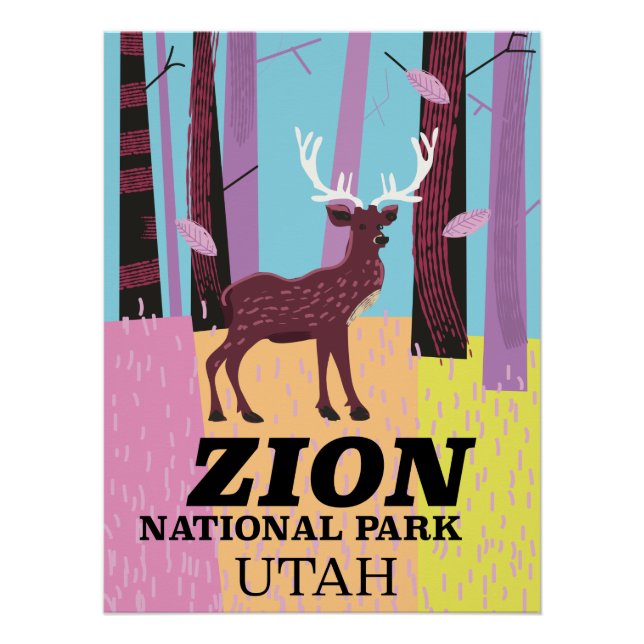 Poster de voyage du parc national de Zion Utah. (Devant)