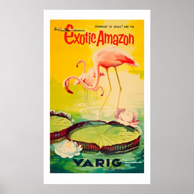 Poster de voyage en Flamant rose rose et jaune vin (Devant)
