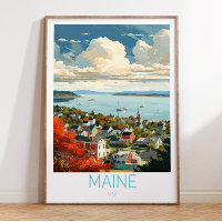 Poster de voyage Maine USA, Augusta Maine State Tr