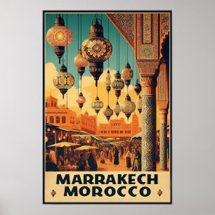 Poster de voyage Marrakech Maroc Marché Vintage
