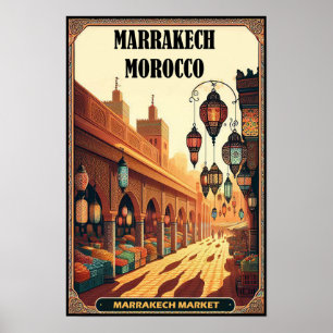 Poster de voyage Marrakech Maroc Marché Vintage