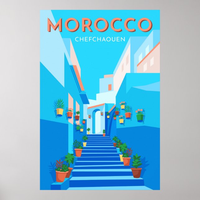 Poster de voyage moderne Chefchaouen Maroc (Devant)