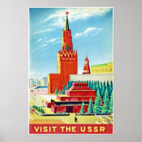POSTER DE VOYAGE ROUGE CARRÉ RUSSIE VINATGE
