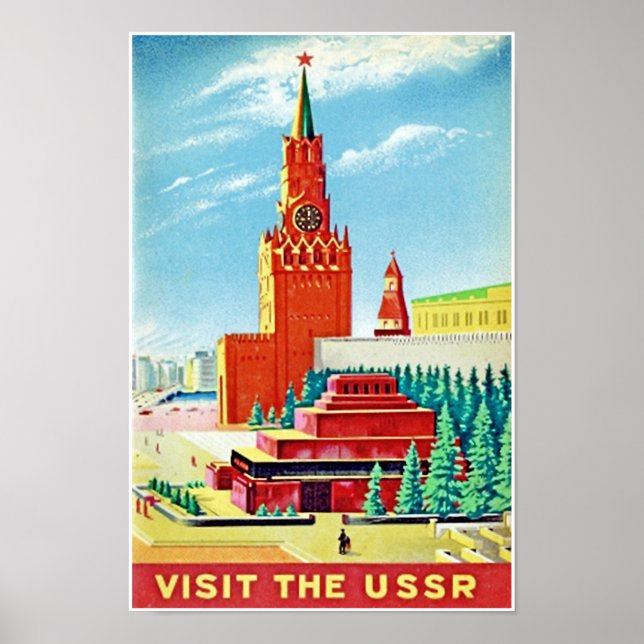 POSTER DE VOYAGE ROUGE CARRÉ RUSSIE VINATGE (Devant)