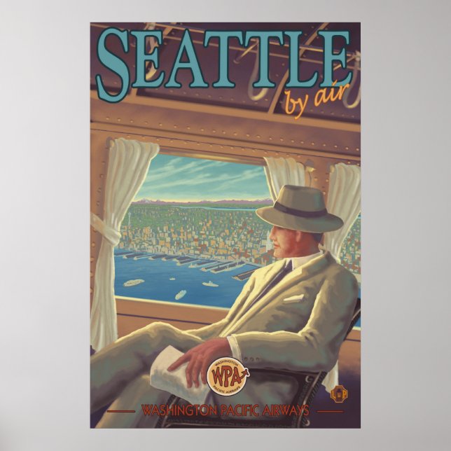 Poster de voyage Seattle By Air - Washington (Devant)