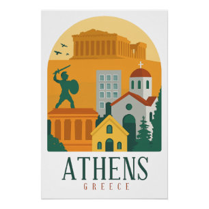 Poster de voyage vintage Athènes Grèce   Parthénon