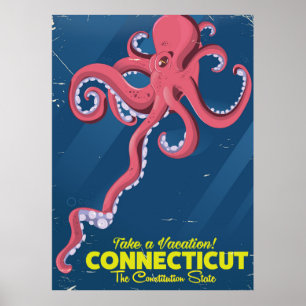 Poster de voyage vintage Connecticut USA Octopus