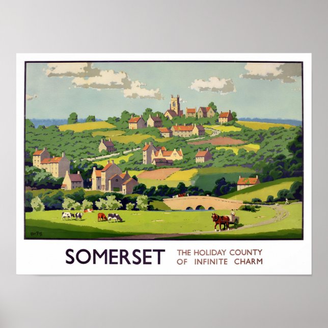 Poster de voyage vintage Somerset England (Devant)