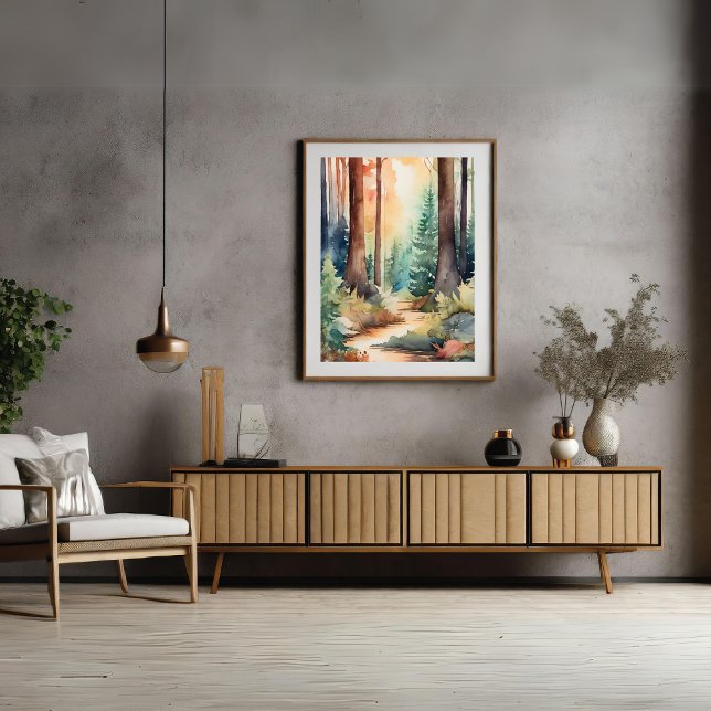 Poster de Woodsy Forest dans l'aquarelle (Forest Woodsy in Watercolor Poster)