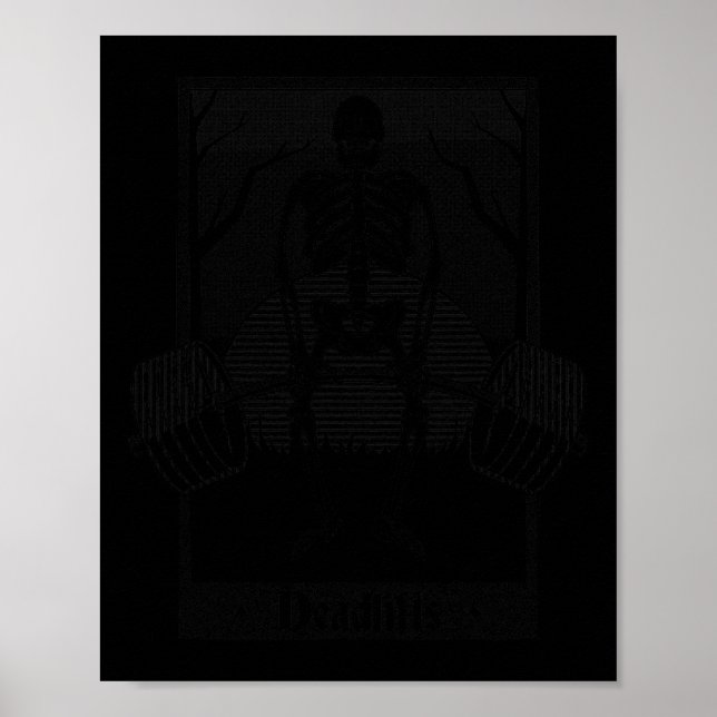 Poster Deadlifts Weightlifter Skeleton Halloween Gym Work (Devant)