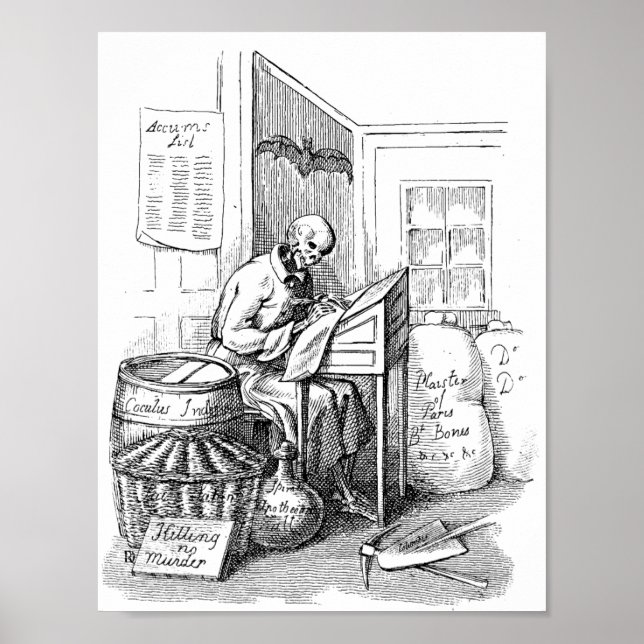 Poster Death Skeleton liste d'écriture Macabre Horror Art (Devant)