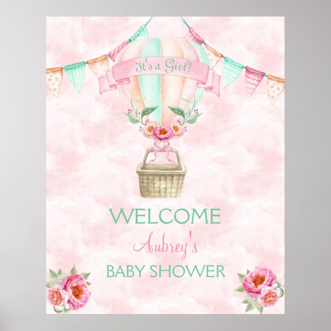 Poster d'eau d'aquarelle à bulle d'air chaud Pink  (Devant)