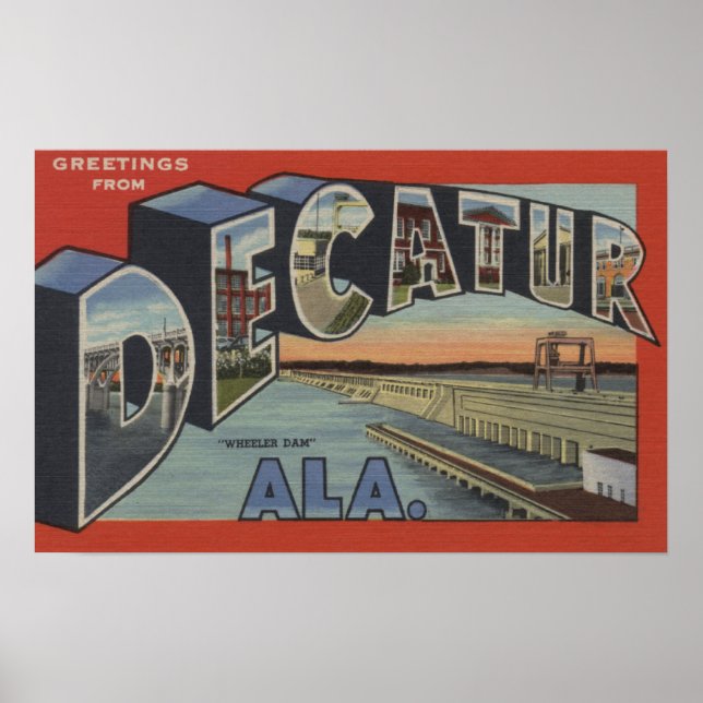 Poster Décatur, Alabama - Scènes de grandes lettres (Devant)