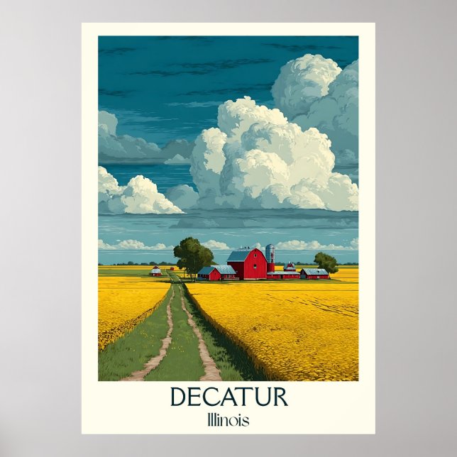 Poster Decatur Illinois Vintage Rural Farmland Travel Art (Devant)