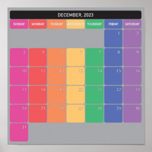 Poster Décembre 2023 calendrier planificateur jours coule