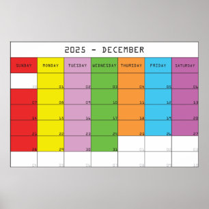 Poster Décembre 2025 couleurs jours calendrier plancer