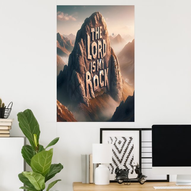 Poster Déclaration Divine : Le Seigneur Est Mon Rocher (Bureau à domicile)