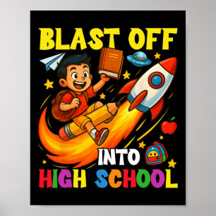 Poster Décollage de fusée au lycée Drôle de retour à l'éc