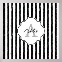 Décontracté Black Peint Stripes Monogramme et nom