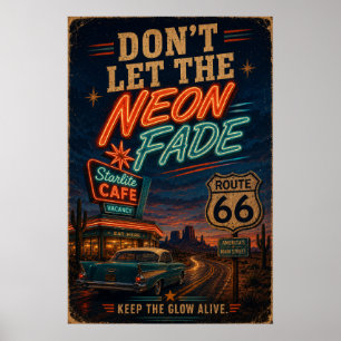 Poster Décor Americana de la route 66 Neon Cafe Night Dri