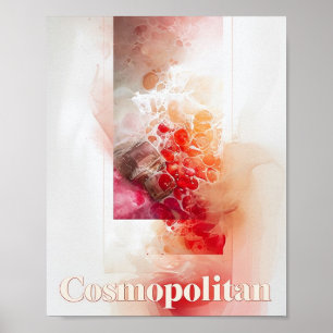 Poster Décor Bar Moderne, Cocktail Aquarelle Cosmopolite