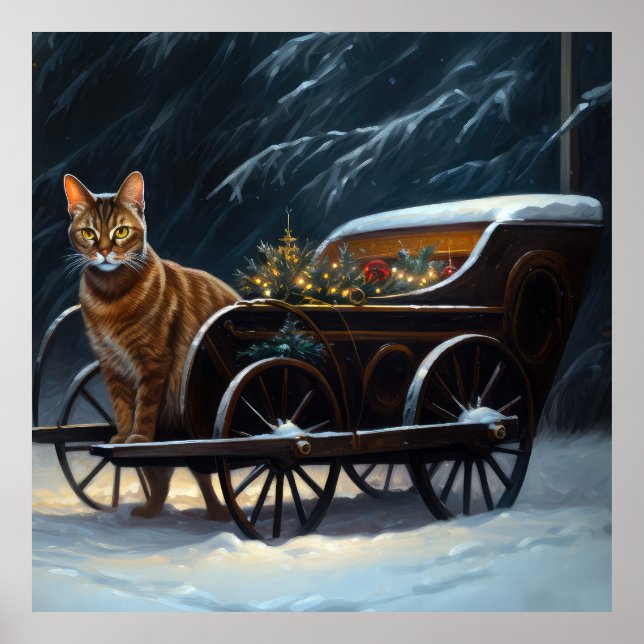 Poster Décor de Noël Abyssinian Snowy Sleigh Ride (Devant)
