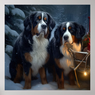 Poster Décor de Noël au traîneau enneigé de montagne bern